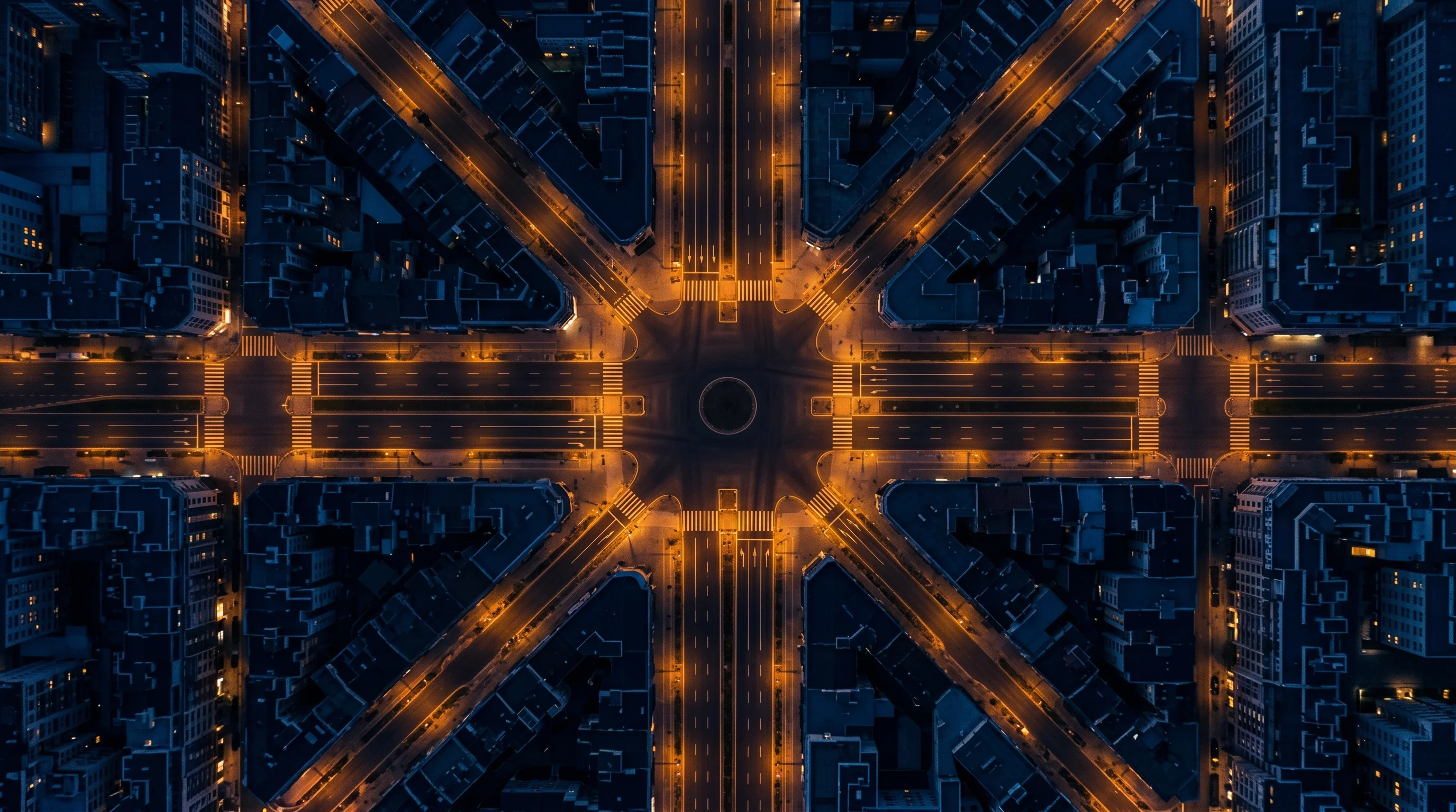 Abstract view of an Austin street intersection at dusk