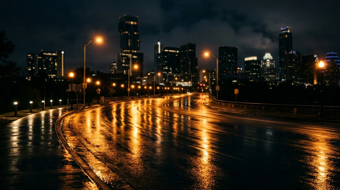 Abstract nighttime view of an Austin street representing DWI criminal defense